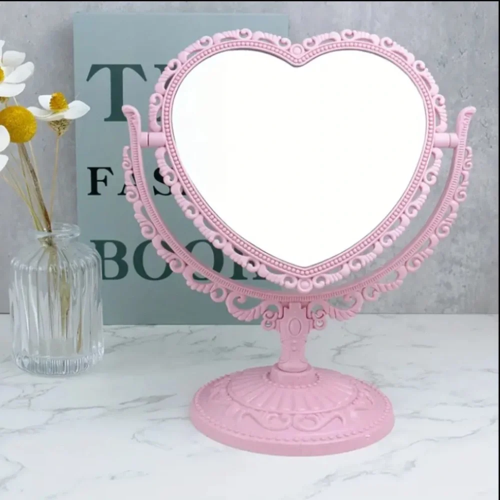 (NIB) Vintage Inspired Oval Tabletop Makeup Mirror Pink